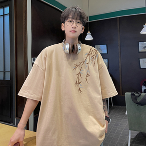 2025夏新中式竹子印花圆领短袖T恤大码情侣 A025-T7585-P25 控38图片