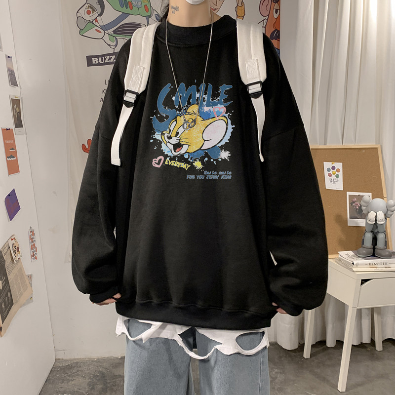 2026冬卡通猫鼠宽松半高领加绒大码卫衣情侣A025-W966-P50控68,男装卫衣,电商A025