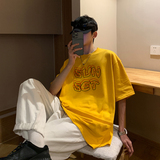 2026夏装新款创意字母圆领宽松短袖T恤情侣A025-T7193-P25控38，男装T恤，电商A025