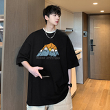 @2025夏装新款雪山字母印花宽松圆领短袖T恤A025-T7523-P25控38，男装T恤，电商A025