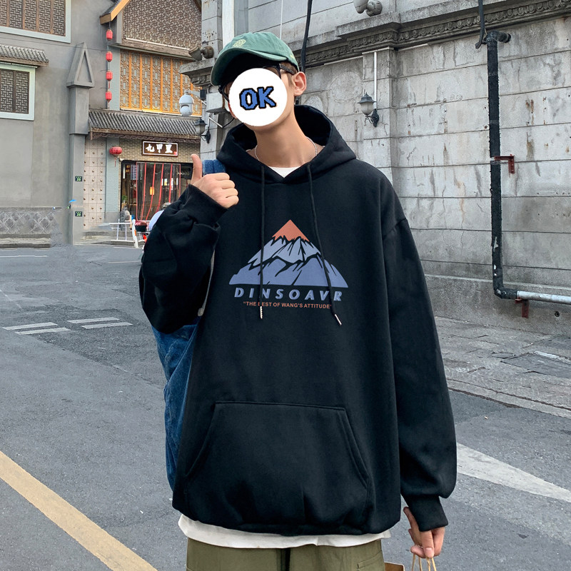 2026秋冬款ins雪山宽松连帽卫衣大码加绒帽衫A025-W155-P50控68,男装卫衣,电商A025