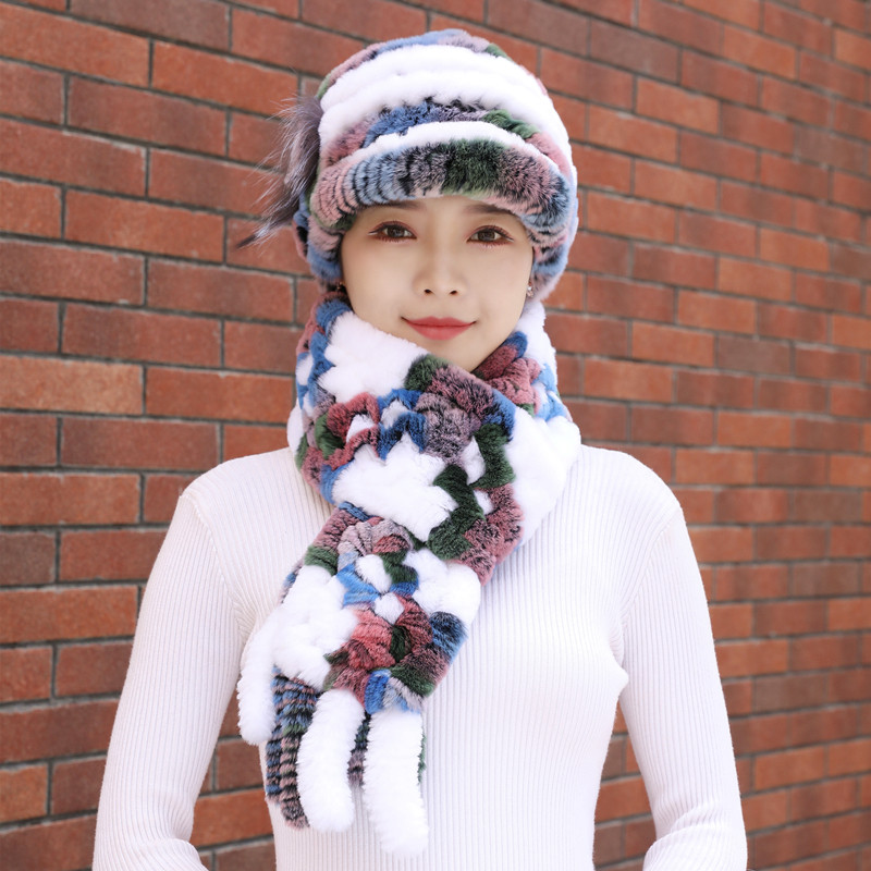 加厚鸭舌帽妈妈中老年帽皮草围巾帽子女冬天獭兔毛帽子女士秋冬季