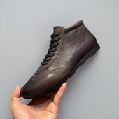 真皮百搭平底手工休闲单鞋 秋冬新款 靴子 男高帮鞋 头层胎牛皮德训鞋