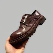 男鞋 子真皮鞋 底手工休闲皮鞋 水洗马皮大头德比鞋 耐磨厚底增高板鞋