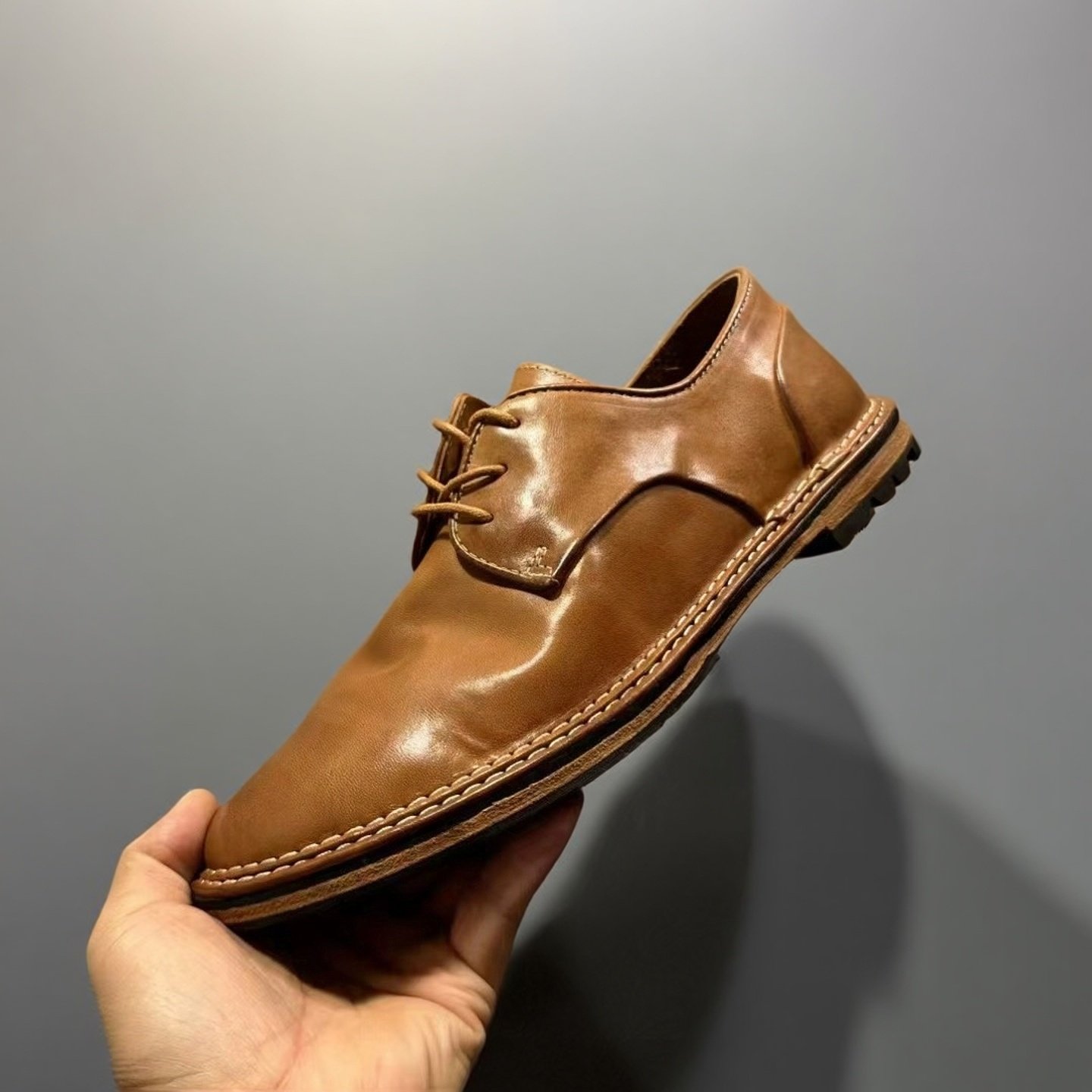 水洗马皮手工商务休闲皮鞋男鞋德比鞋春秋新款真皮鞋底系带板鞋子