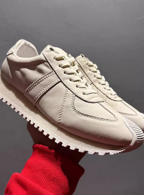 白色休闲板鞋男鞋2024春夏新款真皮厚底细带阿甘鞋舒适透气运动鞋