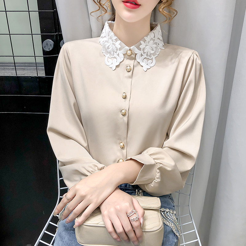 Shirt women's 2021 spring new small shirt temperament design sense minority stitching top foreign Korean loose shirt