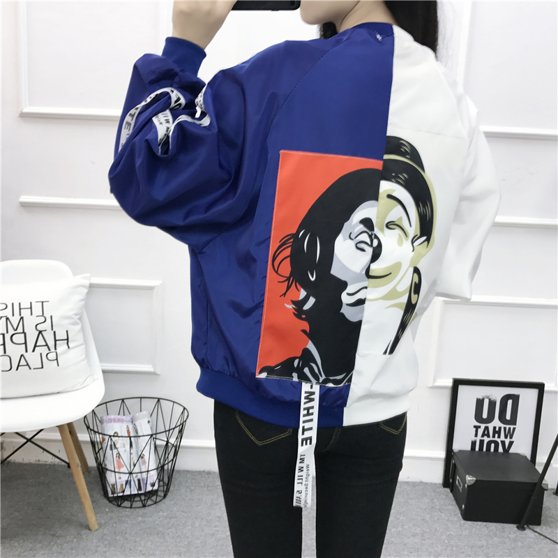 Sunscreen clothing new Harajuku college wind patch fabric color matching ribbon sunscreen clothing coat summer baseball suit couple's wear