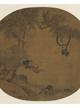 宋易元吉乔柯猿挂图29x26cm   宋元复制画小品画仿古画猿猴工笔画