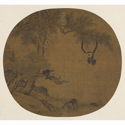 宋易元吉乔柯猿挂图29x26cm   宋元复制画小品画仿古画猿猴工笔画