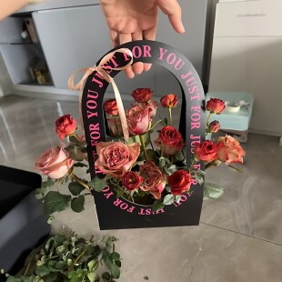 女神节玫瑰鲜花diy包装盒三八妇女节手提花篮纸盒创意礼物包装盒
