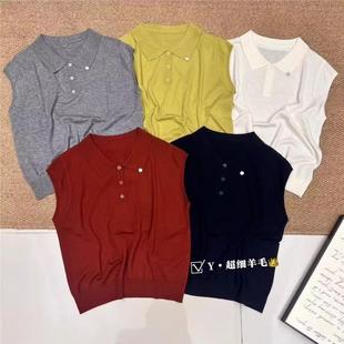 打底上衣 早秋polo领短袖 细羊毛针织衫 女短款 纯色简约宽松百搭薄款