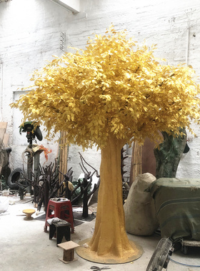 golden banyan ficus tree 假树大型仿真树玻璃钢金色树金色榕树