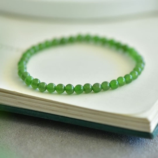 天然和田玉碧玉手串女款阳绿小米珠手链散珠串珠翡翠手链带证书