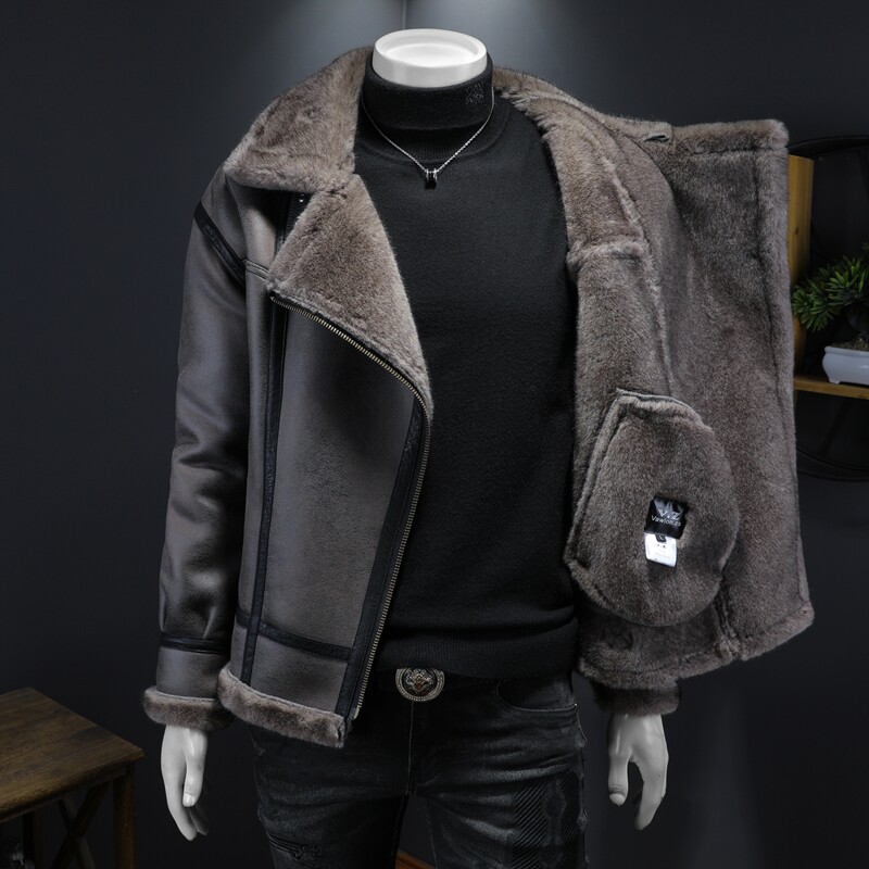 25年冬季新款高端皮毛一体加绒加厚夹克男外套D209A-PT555A-P330,男装夹克,电商D209A