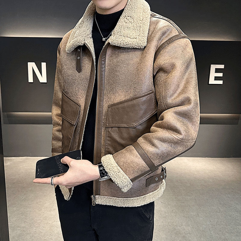 店主风2025冬季新款大码皮毛一体休闲夹克外套D209A-PT8818-P245，男装夹克，电商D209A