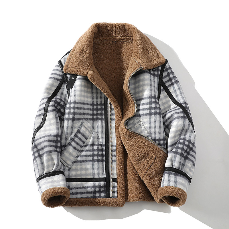 25年冬季新款皮毛一体格子绒保暖夹克外套D209A-PT589-P255控358，男装夹克，电商D209A
