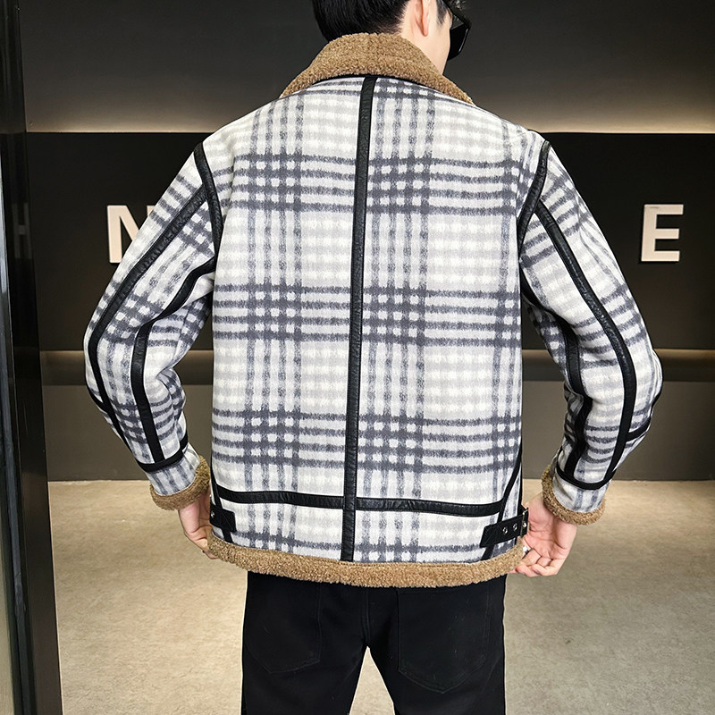 25年冬季新款皮毛一体格子绒保暖夹克外套D209A-PT589-P255控358,男装夹克,电商D209A