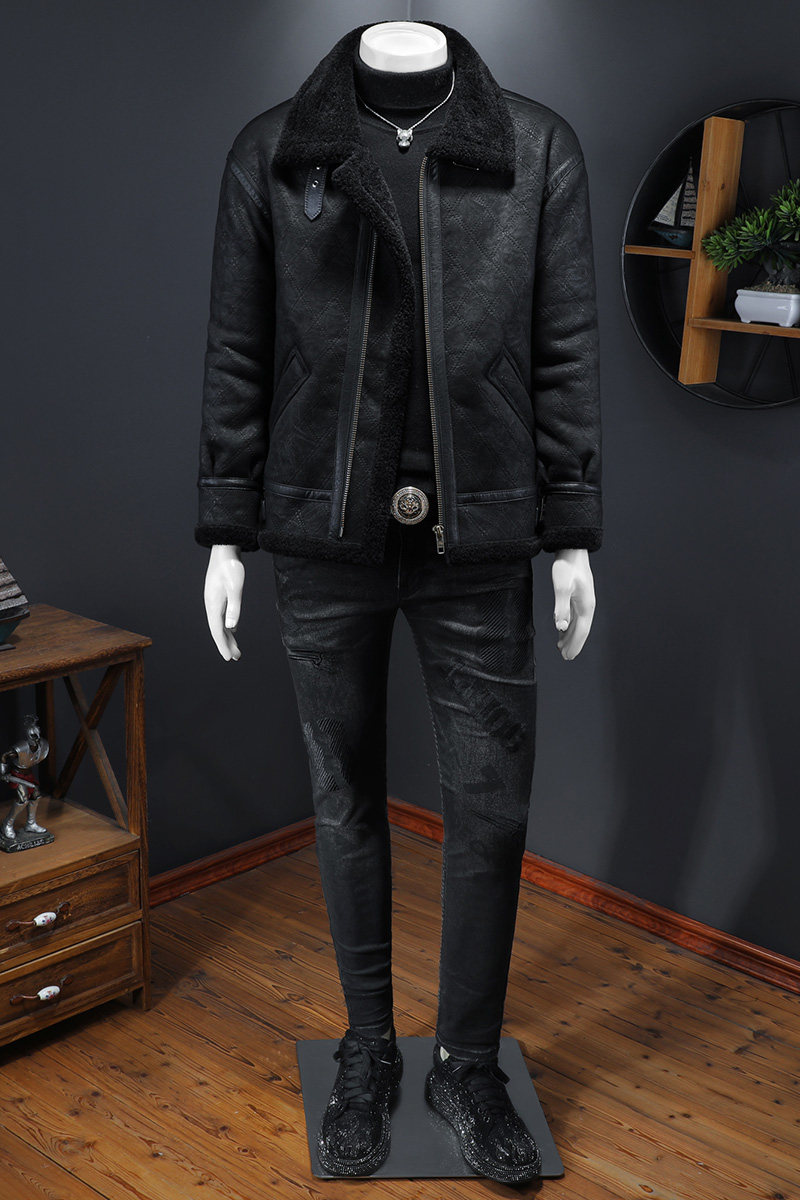 25年冬季新款皮毛一体加绒加厚夹克男外套D209A-PT789A-P245,男装夹克,电商D209A