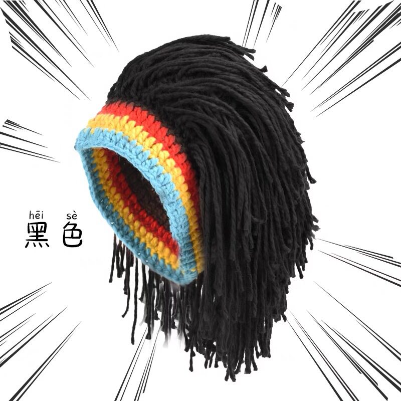 假发帽子搞怪创意毛线帽雷鬼脏辫嘻哈个性爆炸头套网红针织假发套