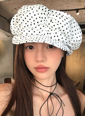 大头褶皱八角帽春夏季白色贝雷帽