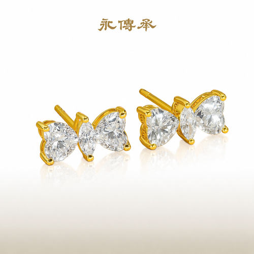 永传承蝴蝶结9K金培育钻耳钉