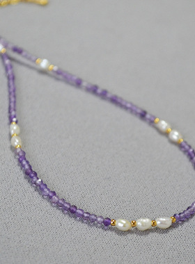 通透紫水晶淡水珍珠细巧简约优雅项链女