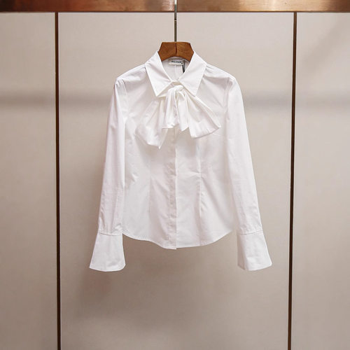 衣莉卓雅春季新款法式简约气质通勤百搭宽松翻领蝴蝶结长袖衬衫女