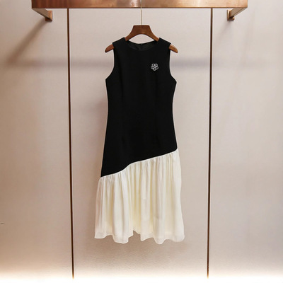 有货南油高端女装夏季新款法式小香风气质拼接网纱无袖背心连衣裙