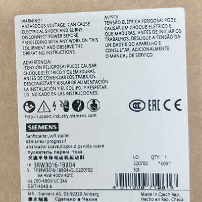 询价3RW30161BB04软启动实