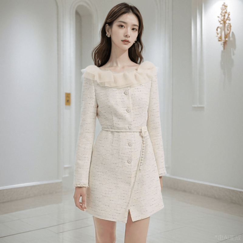 小香风高级感网纱拼接修身裙