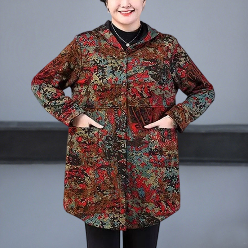 特体大码妈妈装冬装加绒加厚外套中老年女装洋气时尚风衣加肥加大