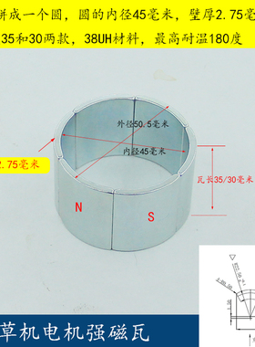 强力磁铁磁瓦R23.75*R22.5*35/30*24.68*2.75强磁割草机电机磁钢