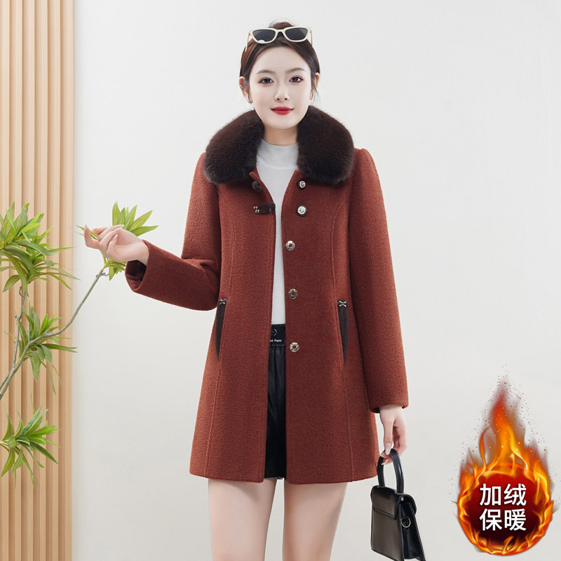 呢子大衣女中长款2025秋冬新款加绒加厚气质减龄时尚毛领毛呢外套