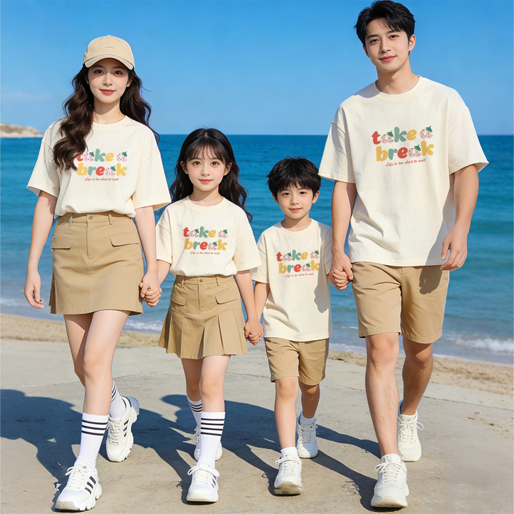 糖果色六一亲子装T恤一家三口夏季幼儿园运动会母女母子纯棉短袖