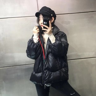 欧洲站2025秋冬黑色立领面包服女短款加厚宽松羽绒服外套冬季棉服