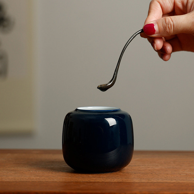 精制陶瓷水盂 圆形青花边文房四宝小水丞茶洗陶瓷器仿古简约书法