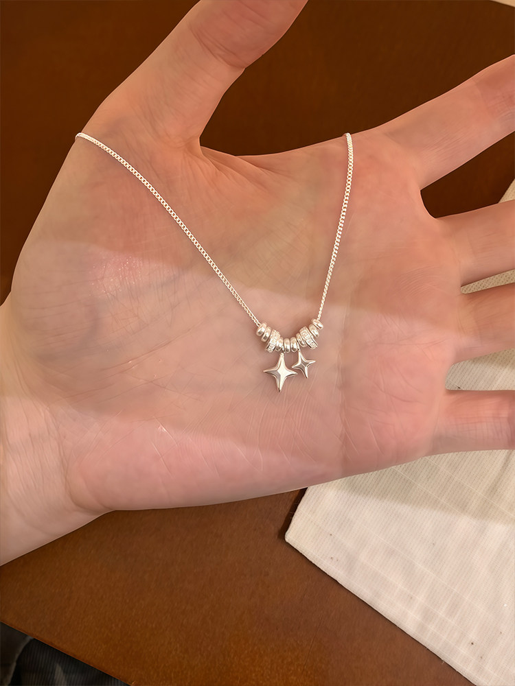 Evening sterling silver four-pointed star running ring pendant, 2026 ultra-beautiful necklace, high-end light luxury niche collarbone chain for women