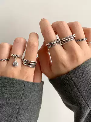 For the evening Japanese and Korean ins cold wind heavy industry combination trampoline ring female retro multi-layer personality index finger ring tail ring