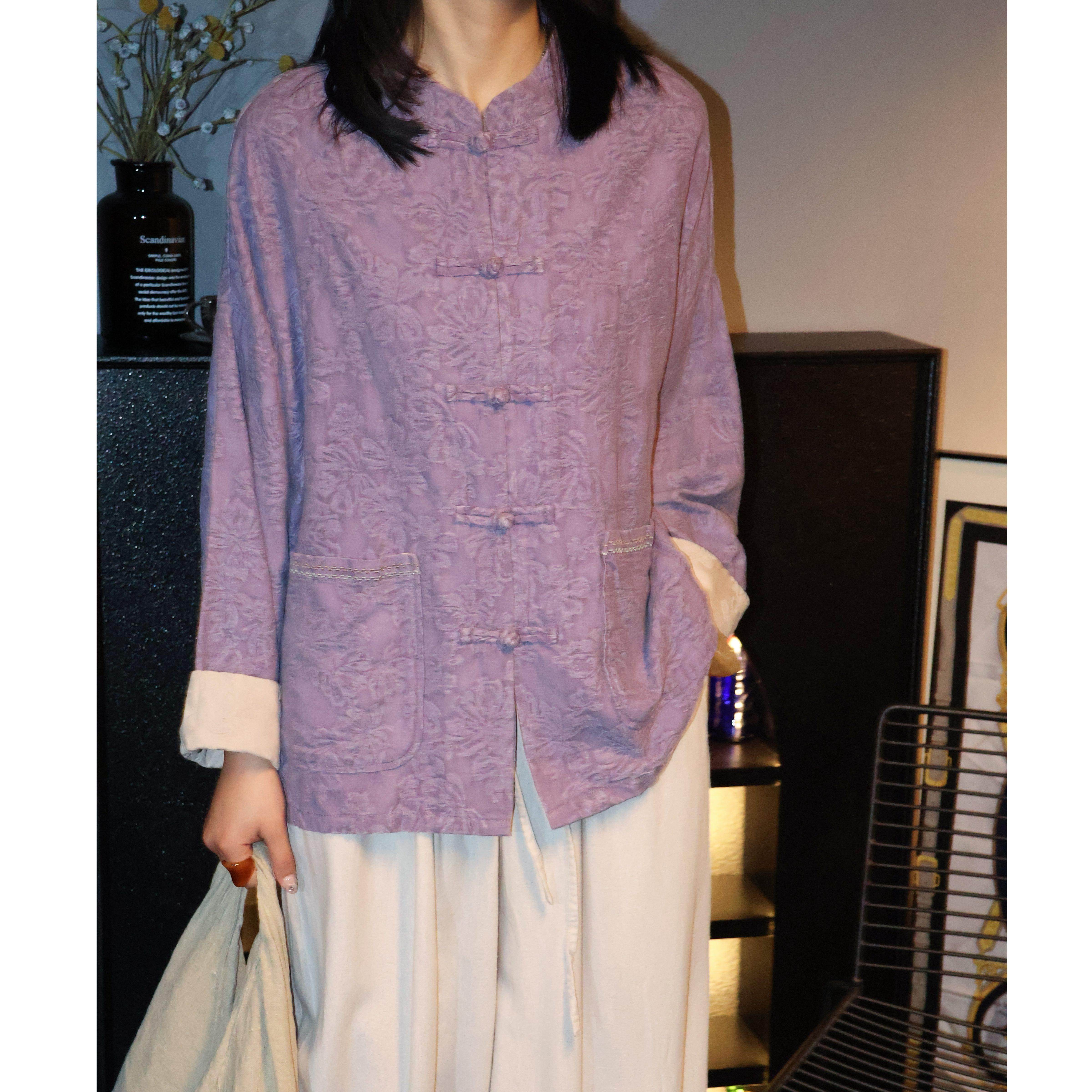 26年春款外套女亚麻提花盘扣上衣极简文艺