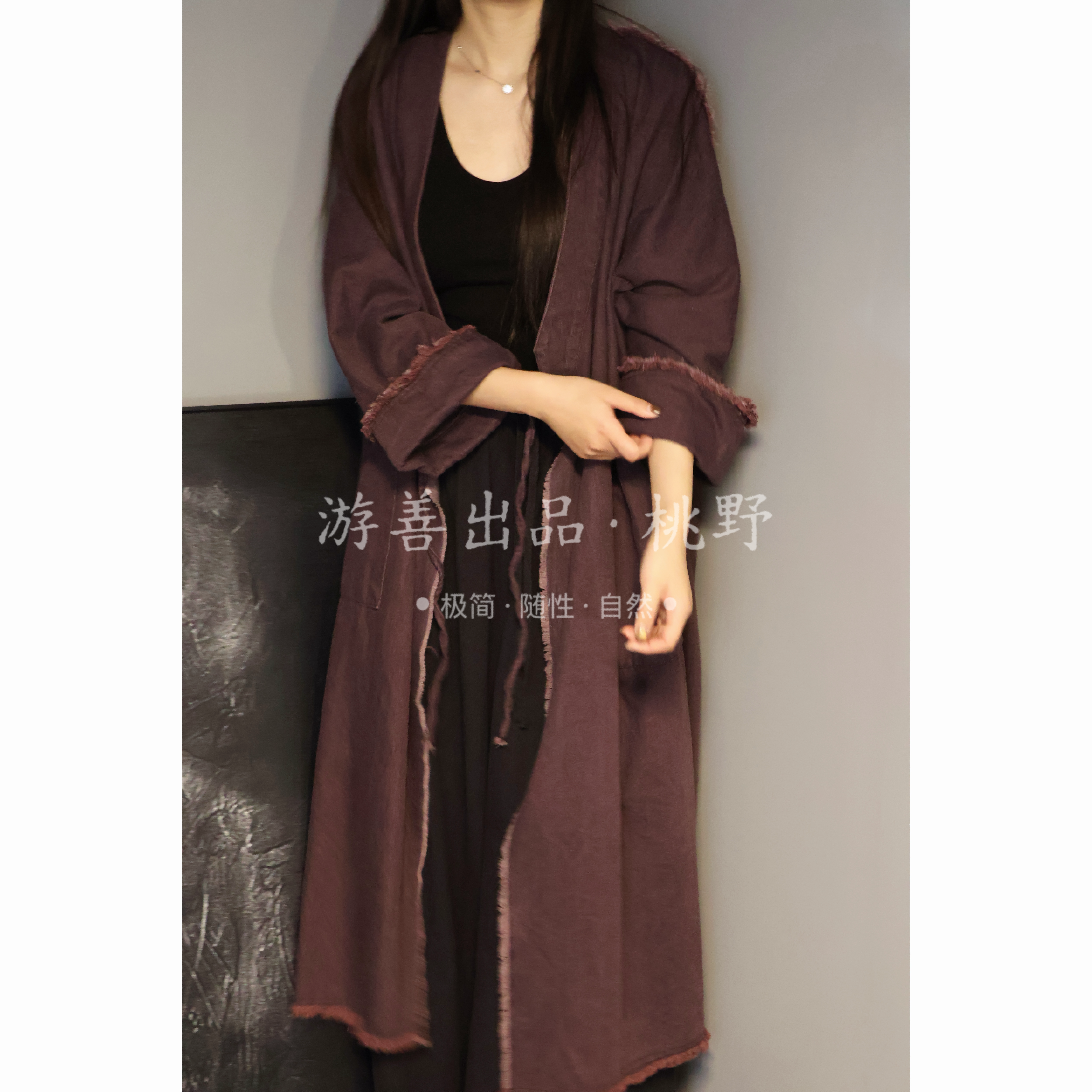 设计师款亚麻斜襟系带茶服开衫