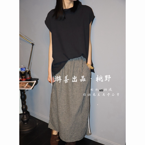 26年春夏裙裤半身裙色织格子亚麻裹裙极简百搭