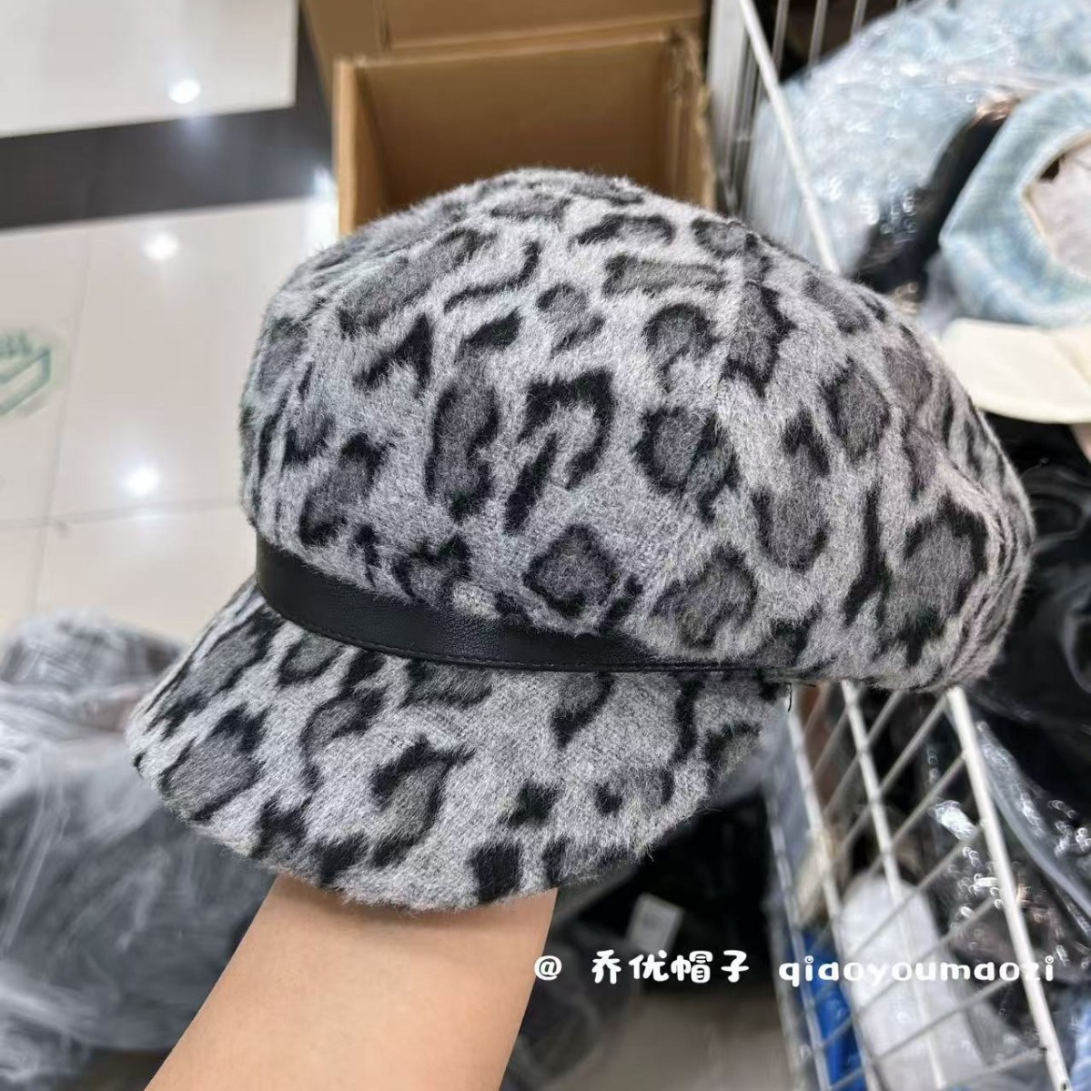 韩版高级感复古豹纹帽子女秋冬季加厚毛绒保暖鸭舌帽时尚海军帽潮