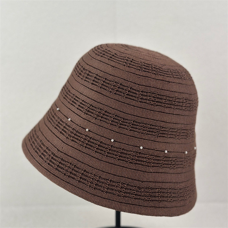 纯色百搭钉珠镂空渔夫帽女春夏新款显脸小遮阳防晒帽户外出游沙滩