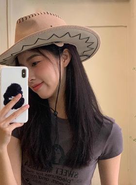 西部牛仔帽户外旅游情侣美式复古拍照骑士帽子度假渔夫帽女宽檐