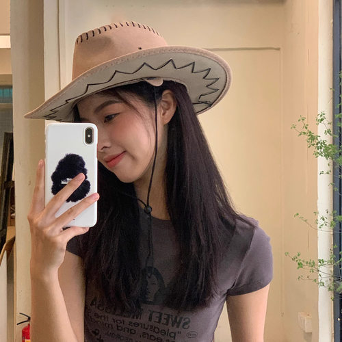 西部牛仔帽户外旅游情侣美式复古拍照骑士帽子度假渔夫帽女宽檐