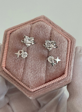 Lula.studio | 925银针迷你小巧精致锆石爱心流星耳钉简约耳饰