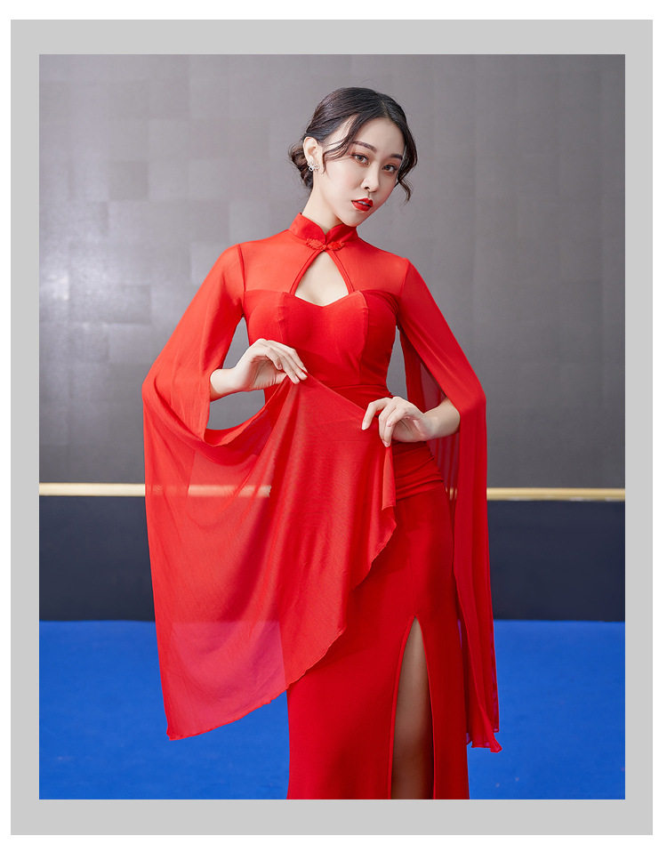 舞台表演服中国风广袖流留仙裙超仙性感开叉晚礼服长款夜场连衣裙