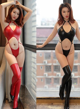 性感哥特颈环吊带pu漆皮连体衣夜店桑拿技师爆款紧身衣泳衣200401