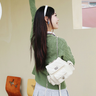 Disney迪士尼女学生时尚肩包米奇简约菱格双肩包女士百搭休闲背包